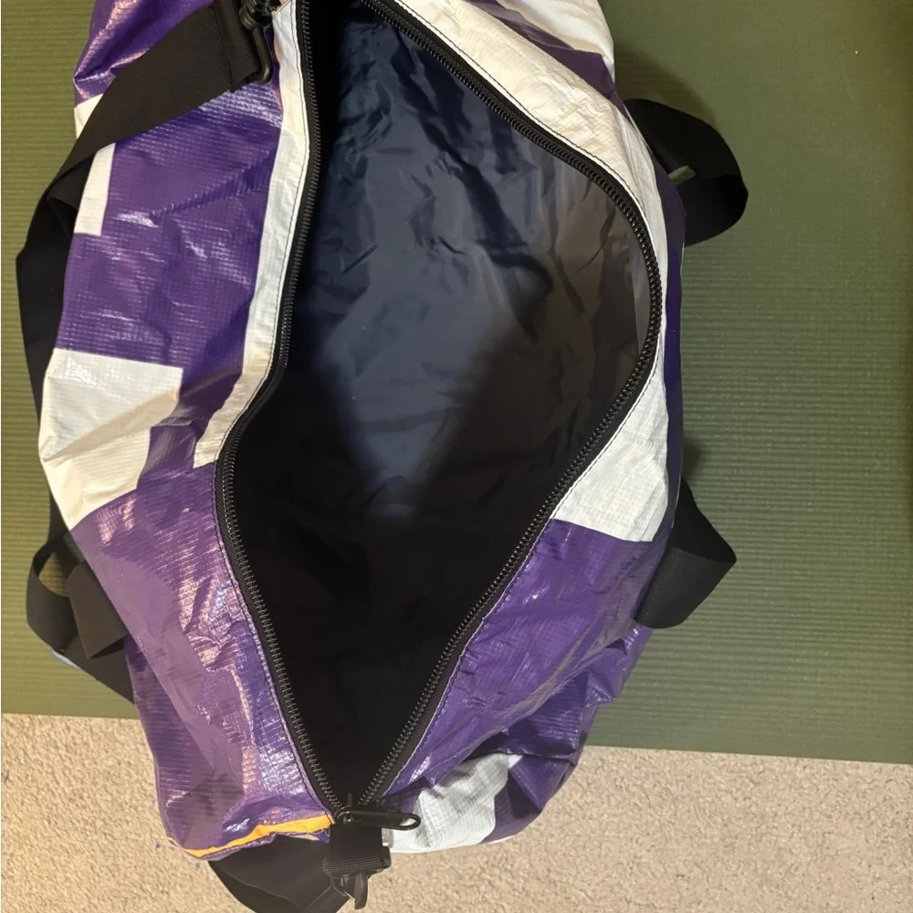 Rareform Light Duffle Bag Purple & White Recycled Billboard Travel Gym Weekender